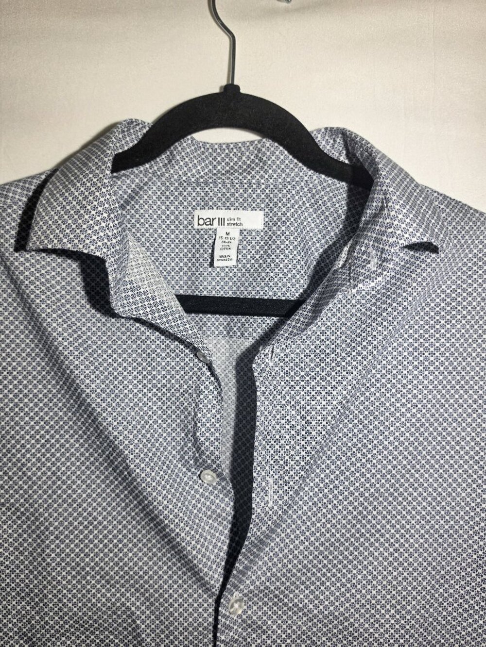 Bar III medium button up mens stretch fit Casual Business 15-15 1/2 100% Cotton